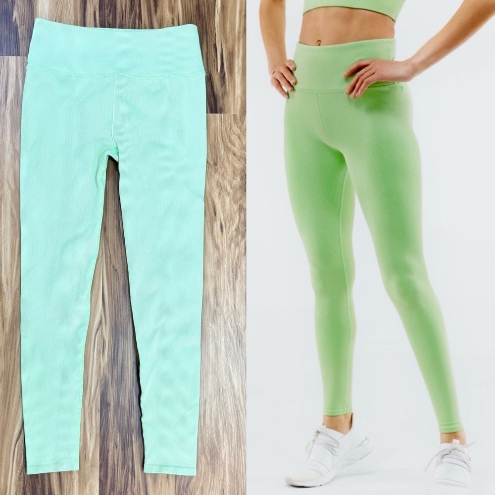 Fabletics Ribbed High Rise Melon Green Leggings